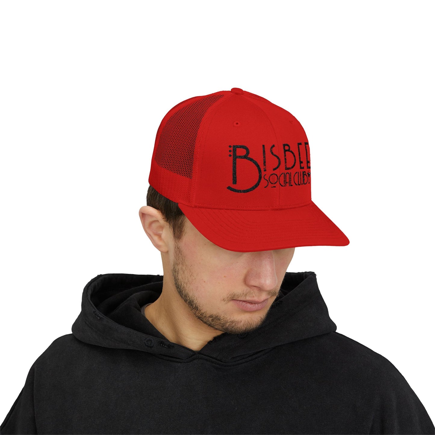 Stylish Red Snapback Trucker Cap - Bisbee Social Club Design